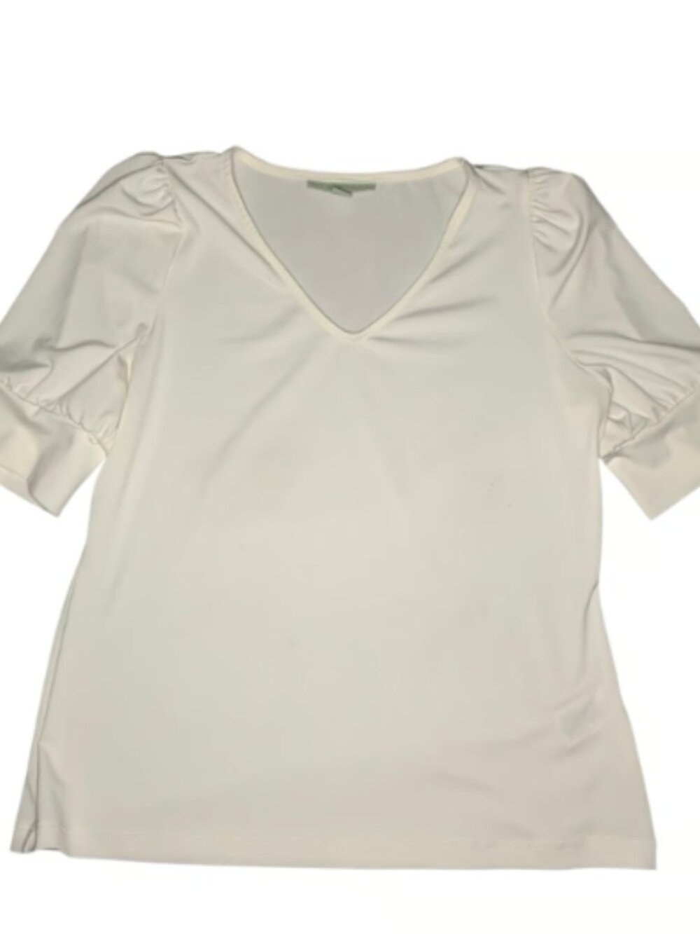 Ryegrass Women's stretchy puff-sleeve V-neck blouse white ivory color size S